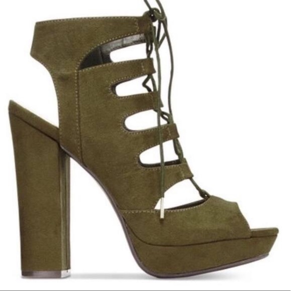 Olive Green Lace Up Block Heel Platform Sandals - Picture 9 of 10
